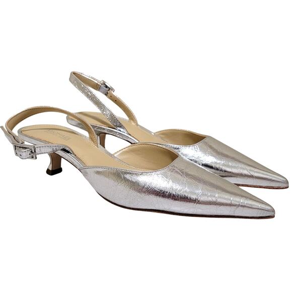 Michael Michael Kors Luna Kitten Slingback Pump Heels Size US 5M Silver Metal - Picture 2 of 6